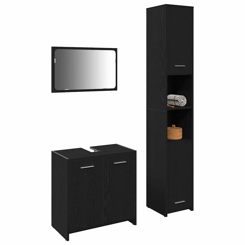 Bathroom Furniture with Door 3 pcs Black Oak 30 x 30 x 183.5 cm